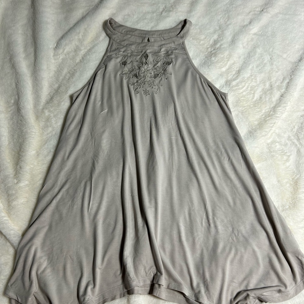 Torrid goddess Neck Embroidered Swing  Top - Light Taupe